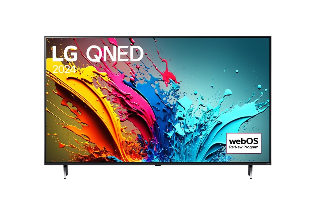 LG 50 Zoll 4K LG QNED Smart TV 50QNED87, Ansicht der Vorderseite des LG QNED TV, QNED87 mit Text LG QNED MiniLED und 2024 auf dem Bildschirm, 50QNED87T6B