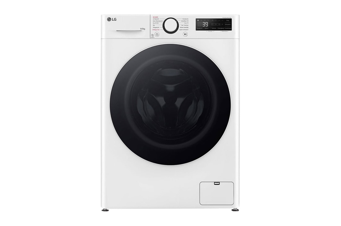 LG Waschtrockner mit 1.200 U./Min. | EEK A/E | 9 kg Waschen | 5 kg Trocknen | Weiss mit schwarzem Bullaugenring | V5WD95SLIM, Fornt view , V5WD95SLIM