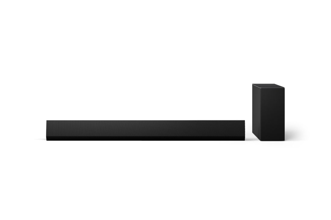 LG Barre de son pour TV avec Dolby Atmos 3.1 canaux DSG10TY, Vue avant de la LG Soundbar DSG10TY et du caisson de basse, DSG10TY