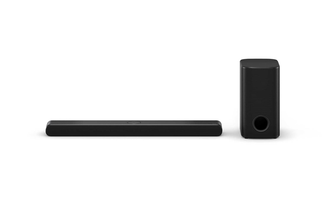LG Barre de son LG TV 3.1.3 canaux DS77TY avec Dolby Atmos, Vue avant de la LG Soundbar S77TY et du caisson de basse, DS77TY
