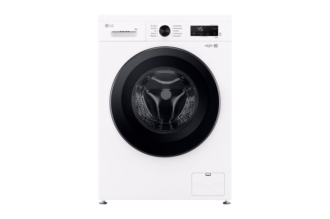 LG Lave-linge Essence White (8 kg, 1 350 tours/minute, efficacité énergétique A) avec anneau hublot noir | F4WB3085, F4WB3085