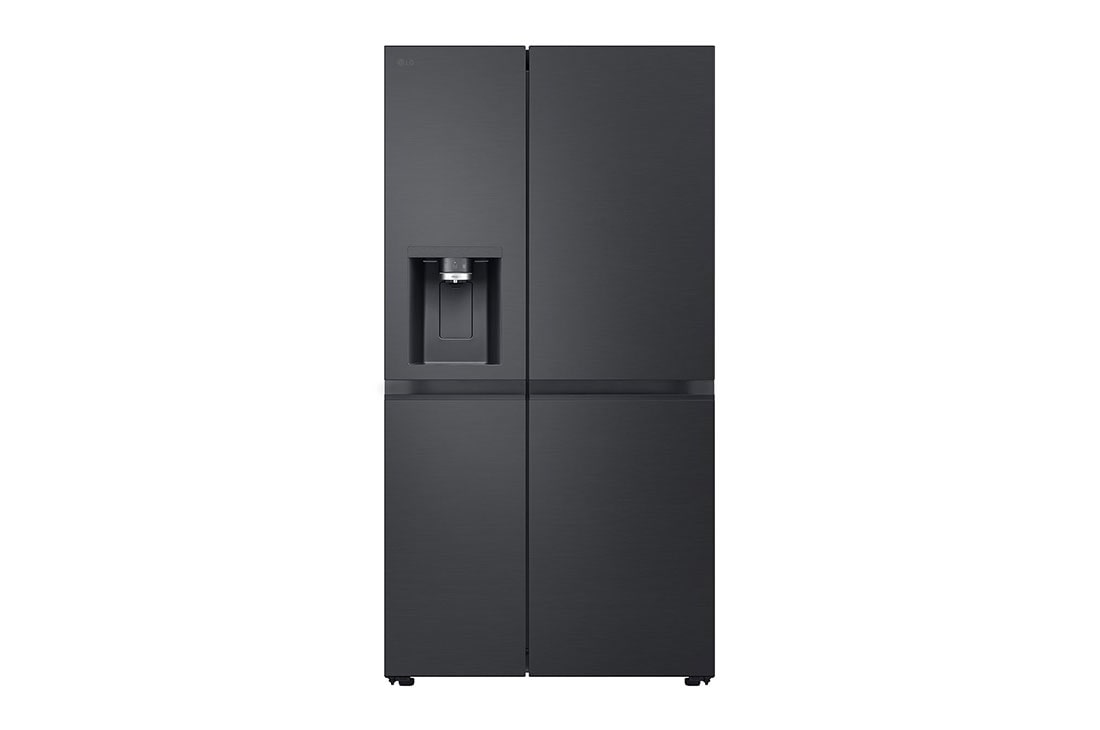 LG Side-by-Side avec distributeur de glace, glace pilée et eau | 628 litres de capacité | EEK C | Réservoir d'eau interne 4L | Essence Black Steel | GSLE91EVAC, front view, GSLE91EVAC