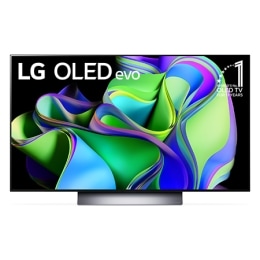 Przed widokiem LG OLED z emblematem 10 lat OLED World No.1 wyświetlony na ekranie