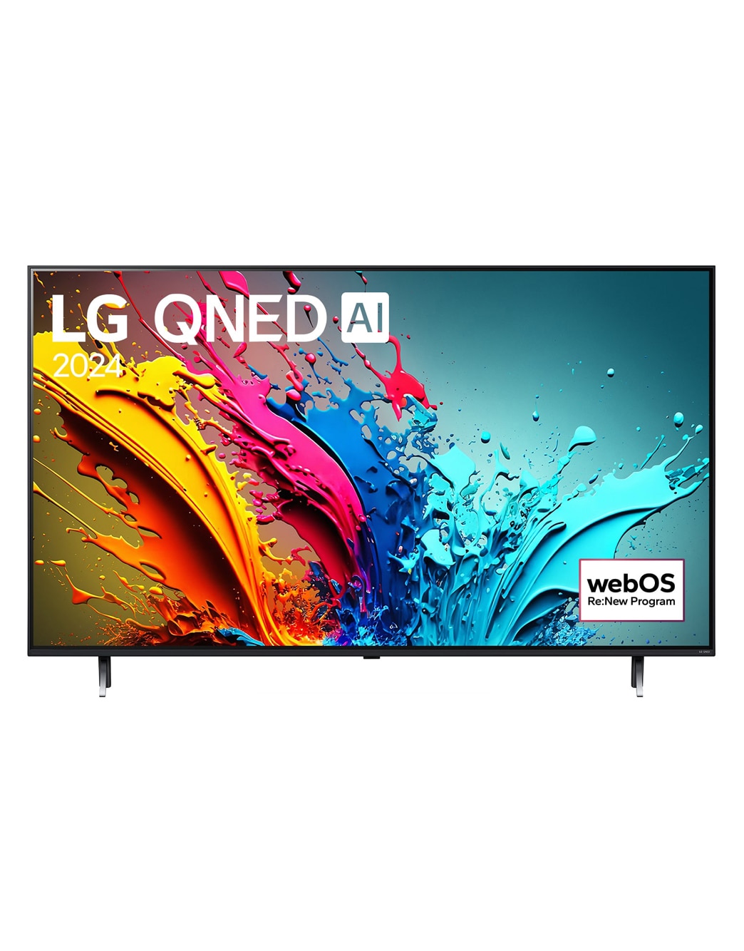 LG Smart TV LG QNED AI QNED87 4K 65 pouces 2024, Vue de face du téléviseur LG QNED, QNED85 avec le texte LG QNED, 2024, et le logo webOS Re:New Program à l’écran., 65QNED87T6B