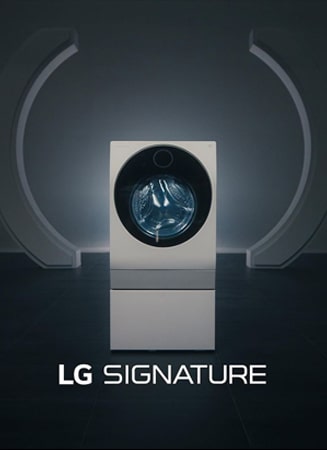 Lave-linge LG SIGNATURE sur un fond foncé.