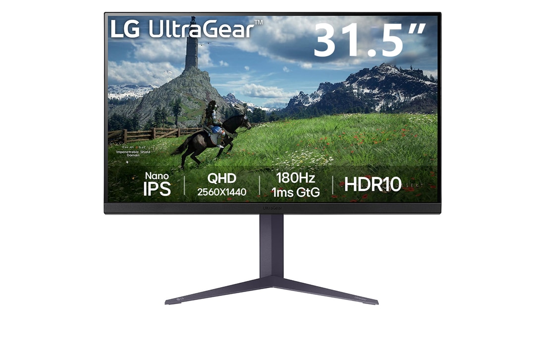 LG 31.5” UltraGear™ QHD Nano IPS 180Hz电竞显示器 | 1ms (GtG), HDR10, 正視圖, 32GS85Q-B