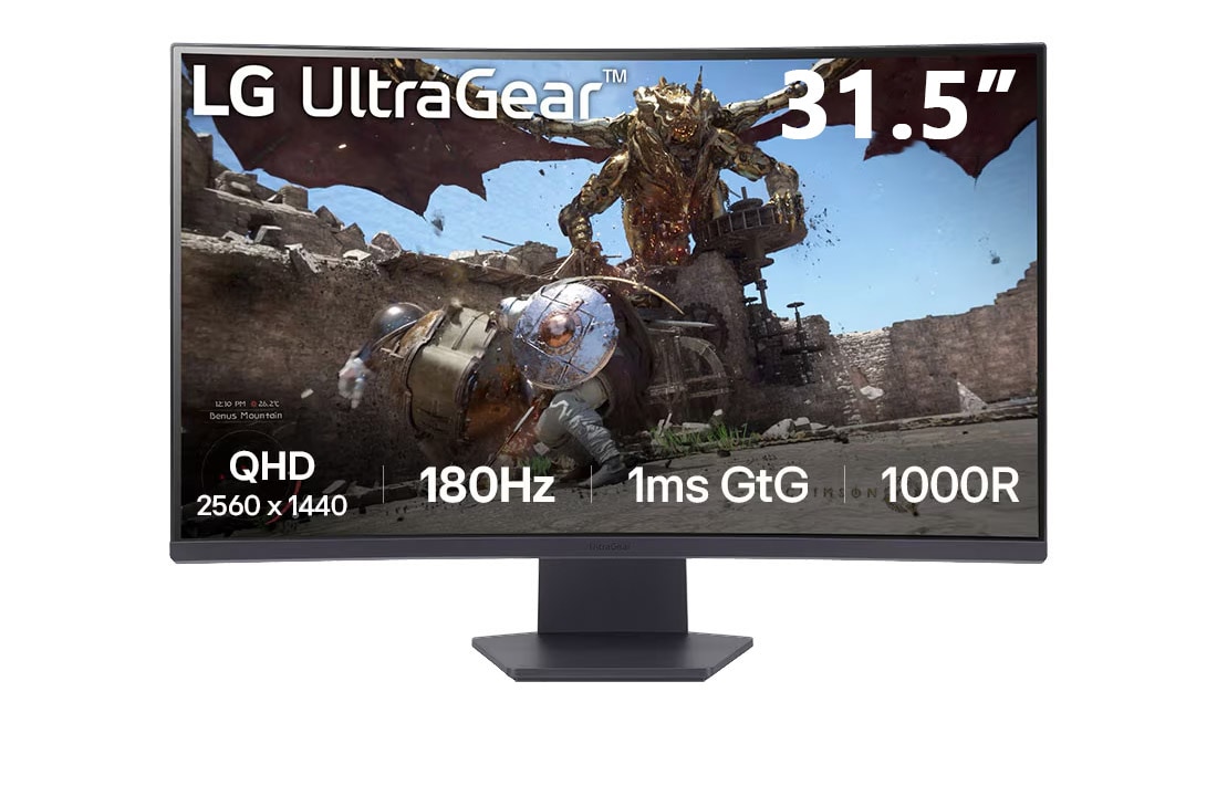 LG 31.5” UltraGear™ 1000R曲面屏电竞显示器 | QHD, 1ms (GtG), 180Hz, 正面图, 32GS60QC-B