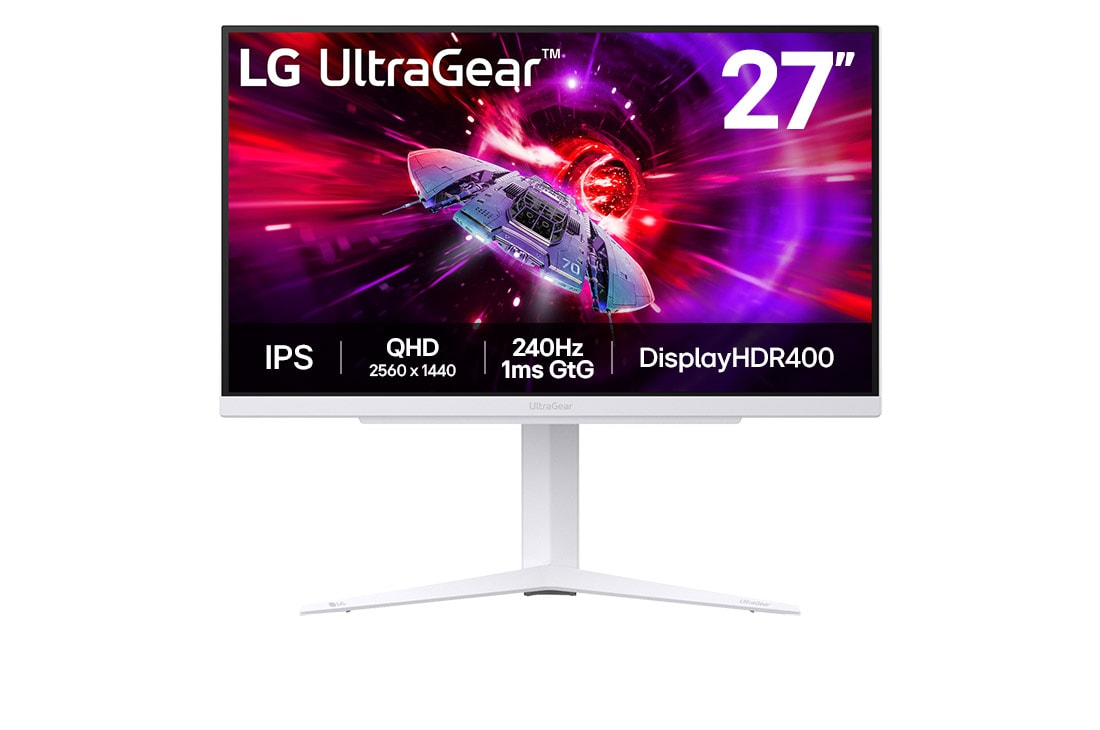 LG 27'' UltraGear™ QHD IPS 240Hz 电竞显示器| 1ms (GtG), DisplayHDR™ 400, 正面画像, 27GR83Q-W