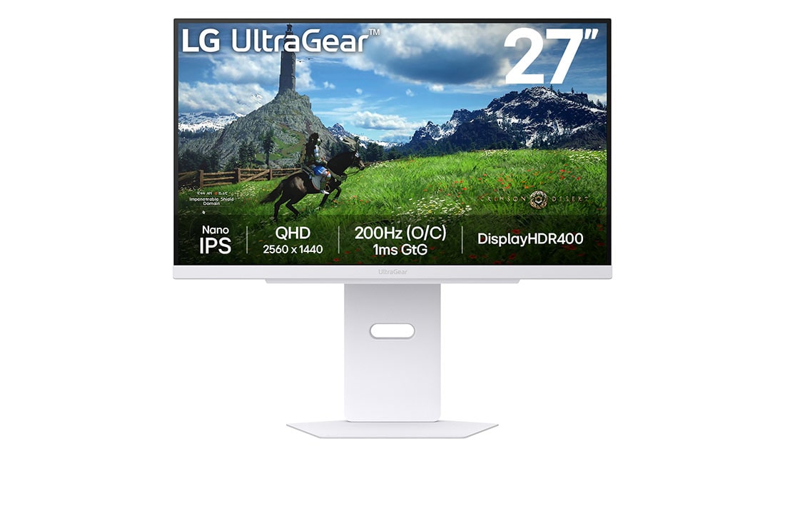 LG 27” UltraGear™ QHD Nano IPS 180Hz (O/C 200Hz) 电竞显示器 | 1ms (GtG), DisplayHDR™ 400, 正視圖, 27GS86Q-W