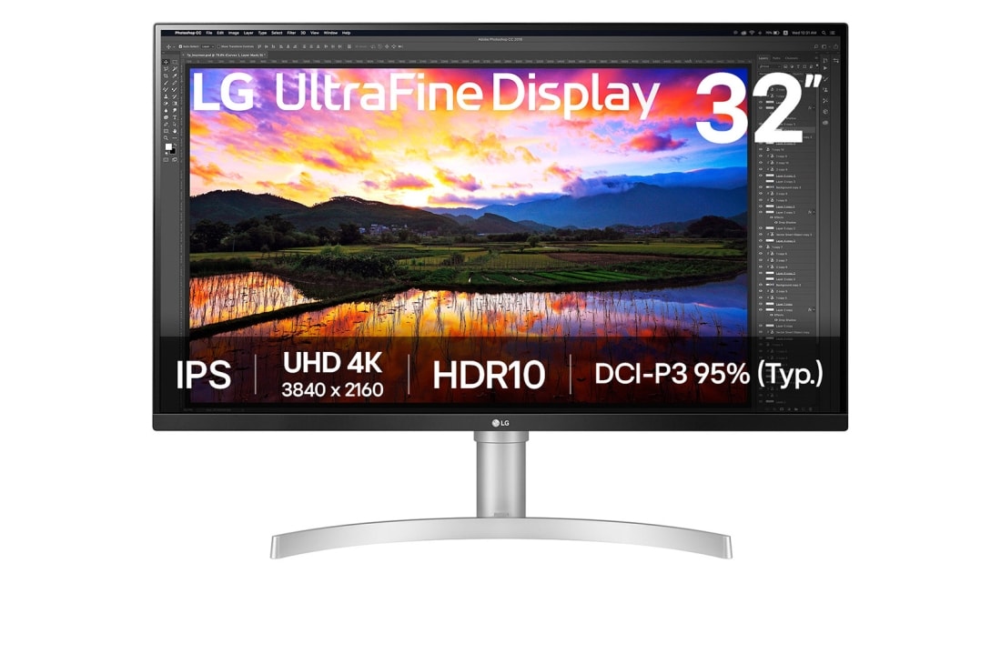 LG 31.5英寸 UHD 4K (3840x2160) HDR IPS 显示器, Front view, 32UN650K-W