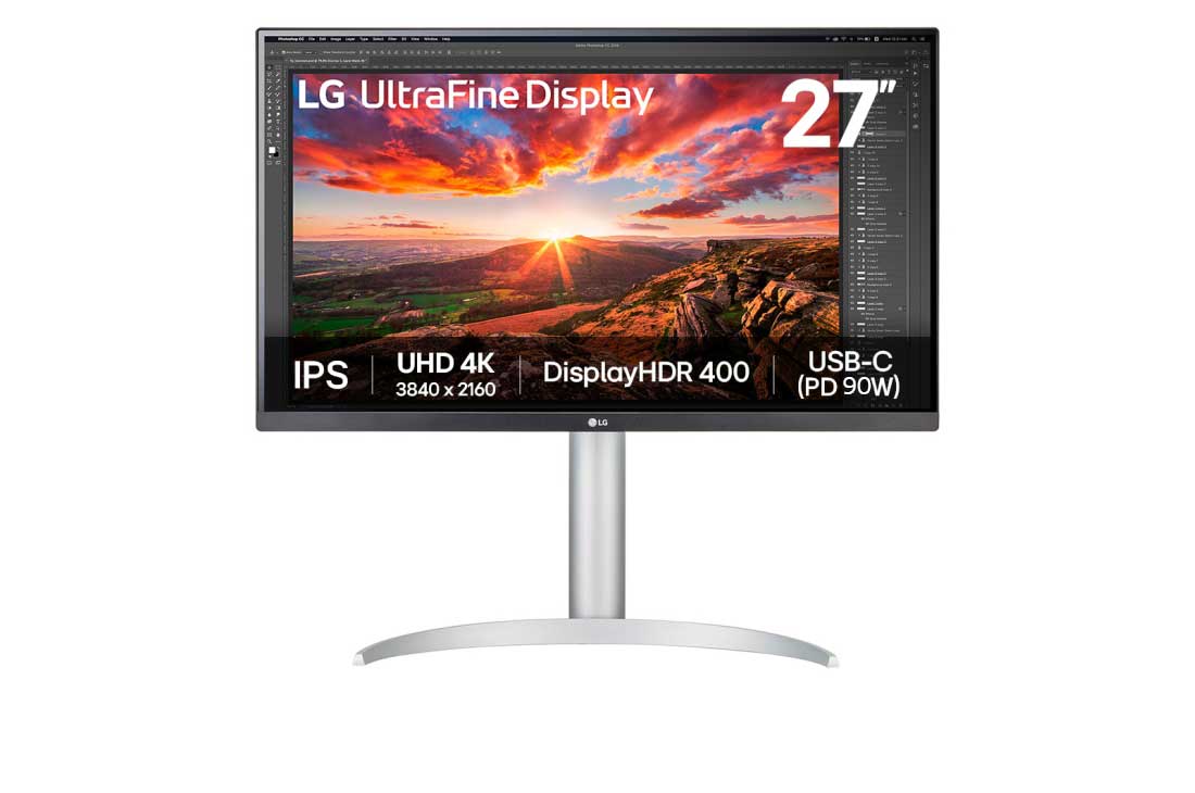 LG 27'' UHD 4K IPS VESA DisplayHDR™ 400显示器, front view, 27UP850K-W