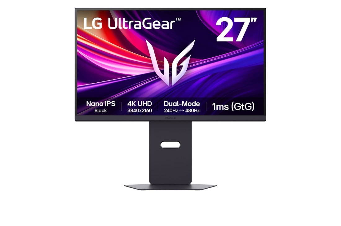 LG UltraGear™ 27英寸 240Hz UHD 4K Nano IPS Black电竞显示器 | 1ms (GtG), DP 2.1, DisplayHDR 600, front view, 27G850A-B