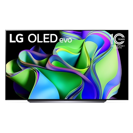 Vue avant du LG OLED avec l’emblème 10 Years World No.1 OLED affiché à l’écran.