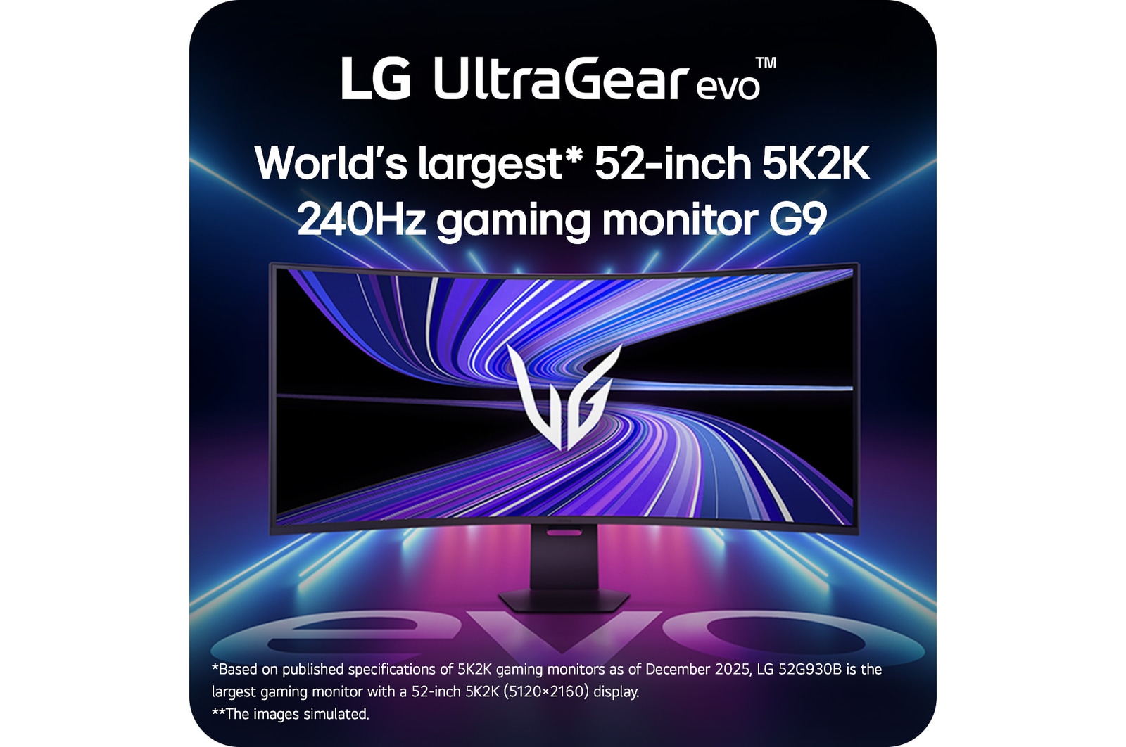 Right side view of a 52-inch UltraGear evo G9, 5K2K 240Hz Gaming Monitor with tilt adjustment (52G930B)