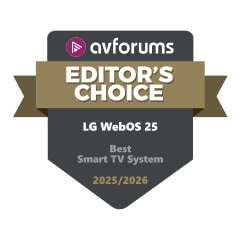 Emblem „AVForums Editor’s Choice“ als bestes Smart-TV-System in 8 aufeinanderfolgenden Jahren, einschließlich 2025/26