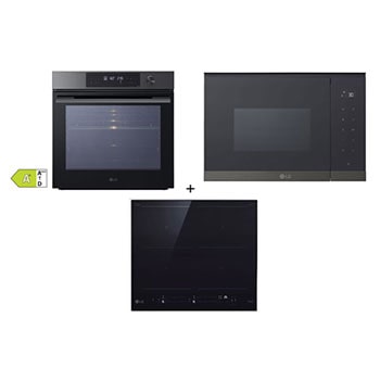 Čelní pohled na SET | Vestavná trouba LG WS7D7632WB + Vestavná mikrovlnka LG MG7Z2593B + Vestavná indukční deska LG CBIZ2437B BOMISET1