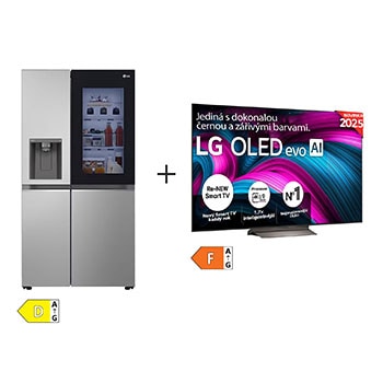 Čelní pohled na SET | LG TV OLED65C5ELB + Chladnička InstaView™ GSGV80PYLD OLED65C5E.GSGV80