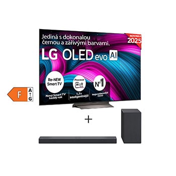 Čelní pohled na SET | LG TV OLED65C5ELB + Soundbar SC9S OLED65C5E.SC9STA