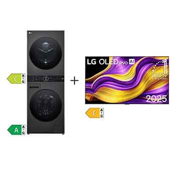 Čelní pohled na SET | LG TV OLED65G55LW + LG WashTower WT1210BBF OLED65G55.WTB