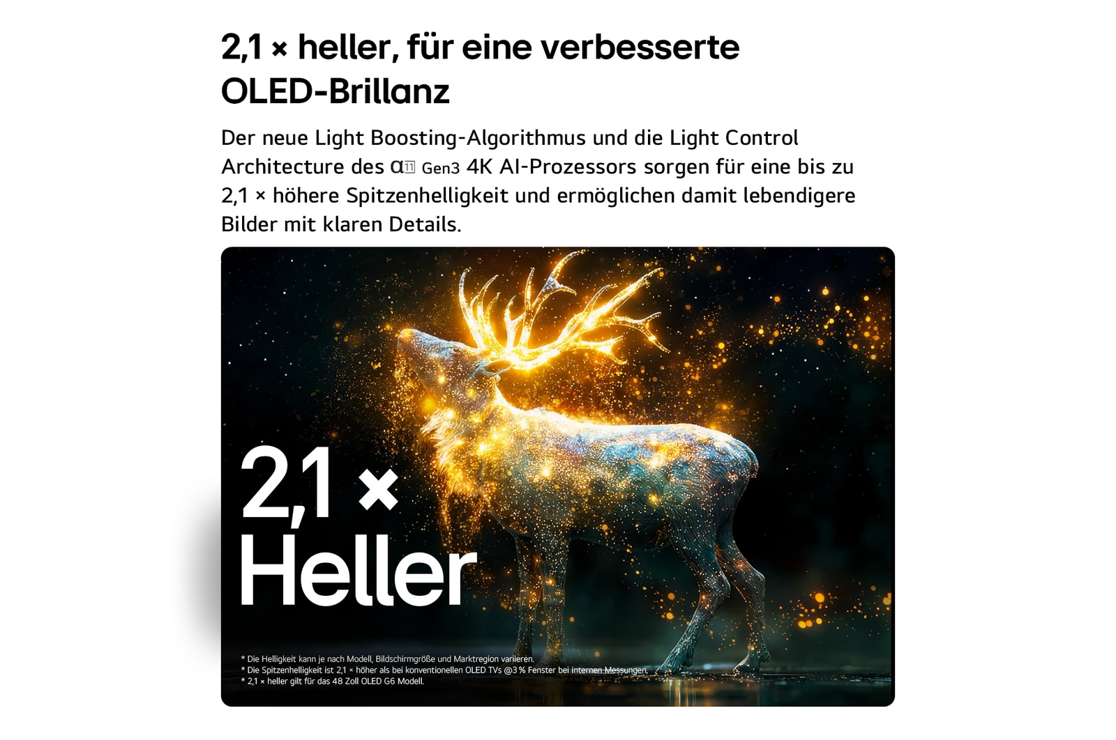 Der LG OLED evo AI G6 zeigt einen geteilten Bildschirm mit Planeten und Sternen und einer Gegenüberstellung eines matten Displays mit Anti-glare und der Anzeige mit perfektem Schwarz und perfekten Farben, die bei jedem Licht eine klarere Bildqualität bietet. Unterstützt wird sie durch UL-Zertifizierung und Intertek-Zertifizierungen für Farbvolumen und Farbtreue.