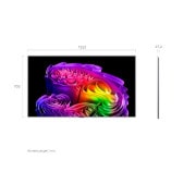 Der LG OLED evo AI G6, der in Vorder- und Seitenansicht gezeigt wird, verfügt über ein 97-Zoll-Display mit einer Bildschirmbreite von 2155 mm, einer Gesamthöhe von 1230 mm und einer ultraschlanken Tiefe von 28,2 mm ohne Standfuß.