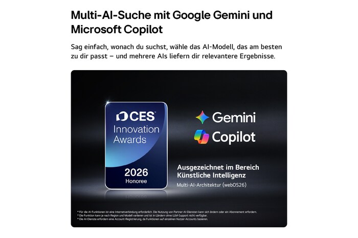 Der LG Shield, angewendet auf dem LG OLED evo AI G6, wird mit einem LG Shield-Logo in der Mitte, Sicherheitssymbolen darunter und einem 2026 CES Innovation Awards Honoree-Emblem darüber gezeigt, das für Daten- und Systemschutz steht.