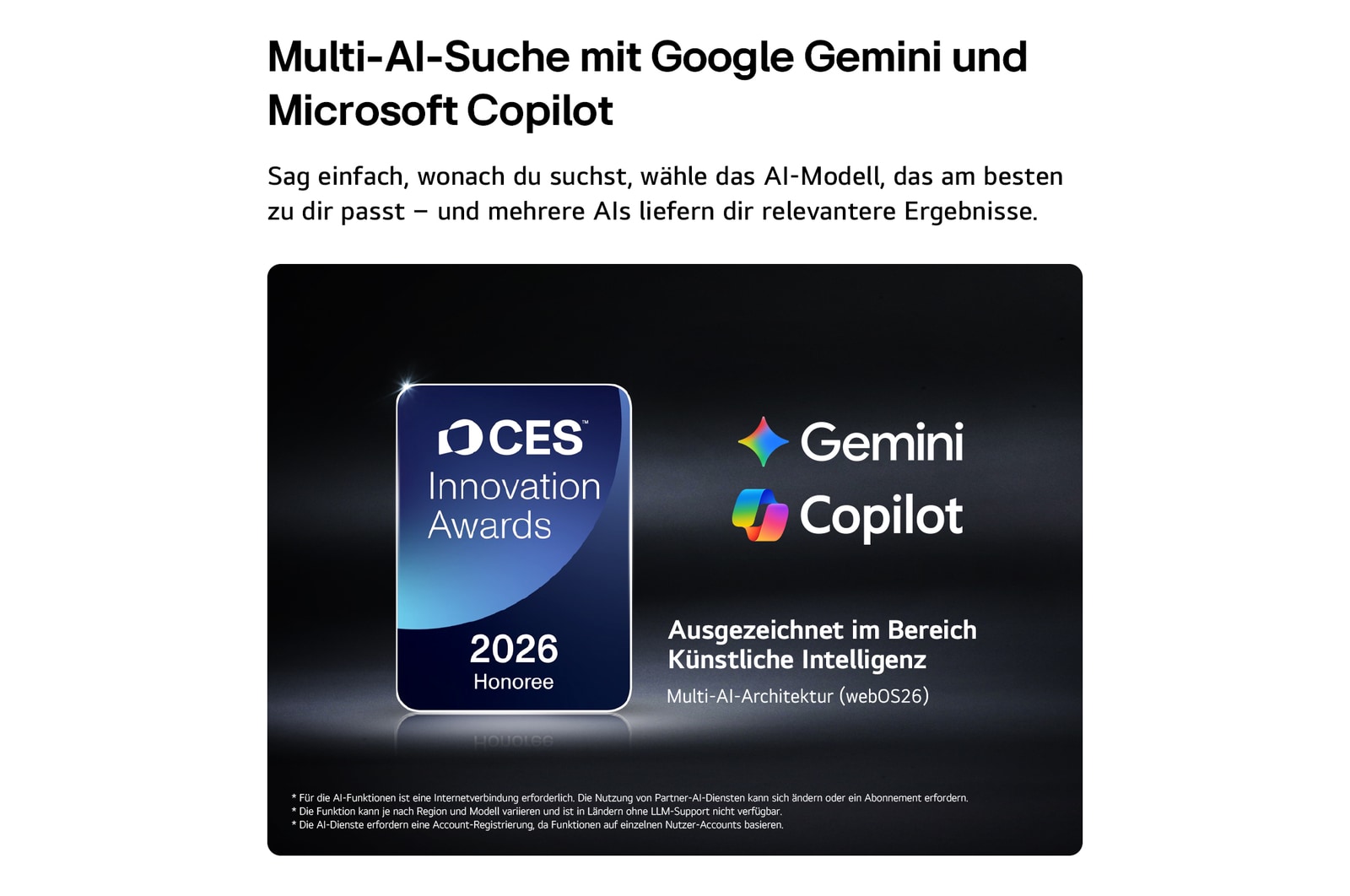 Der LG Shield, angewendet auf dem LG OLED evo AI G6, wird mit einem LG Shield-Logo in der Mitte, Sicherheitssymbolen darunter und einem 2026 CES Innovation Awards Honoree-Emblem darüber gezeigt, das für Daten- und Systemschutz steht.