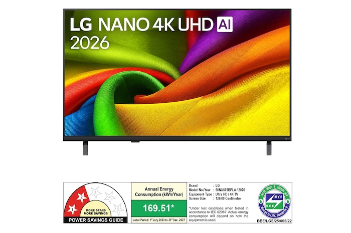 The front view of LG NANO 4K UHD AI NU875B, released in 2026