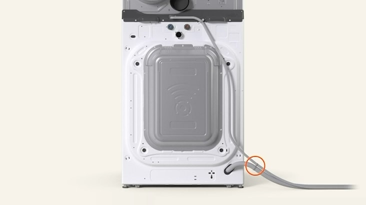 Rear view of LG WashTower™ showing two drain hoses tied together and connected securely Rear view of LG WashTower™ showing two drain hoses tied together and connected securely