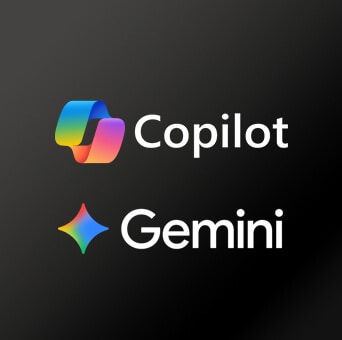 LG QNED evo AI QNED85 Mini LED with Award-winning Multi AI webOS is presented on a dark background featuring Microsoft Copilot and Google Gemini logos, indicating support for AI-related services accessible through the TV interface.