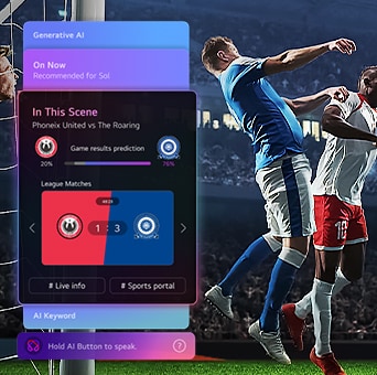 LG QNED evo AI QNED85 Mini LED delivers a dynamic sports experience on a clear screen, with AI-driven panels displaying predictions, player insights, and league data as gameplay is analysed in real time.