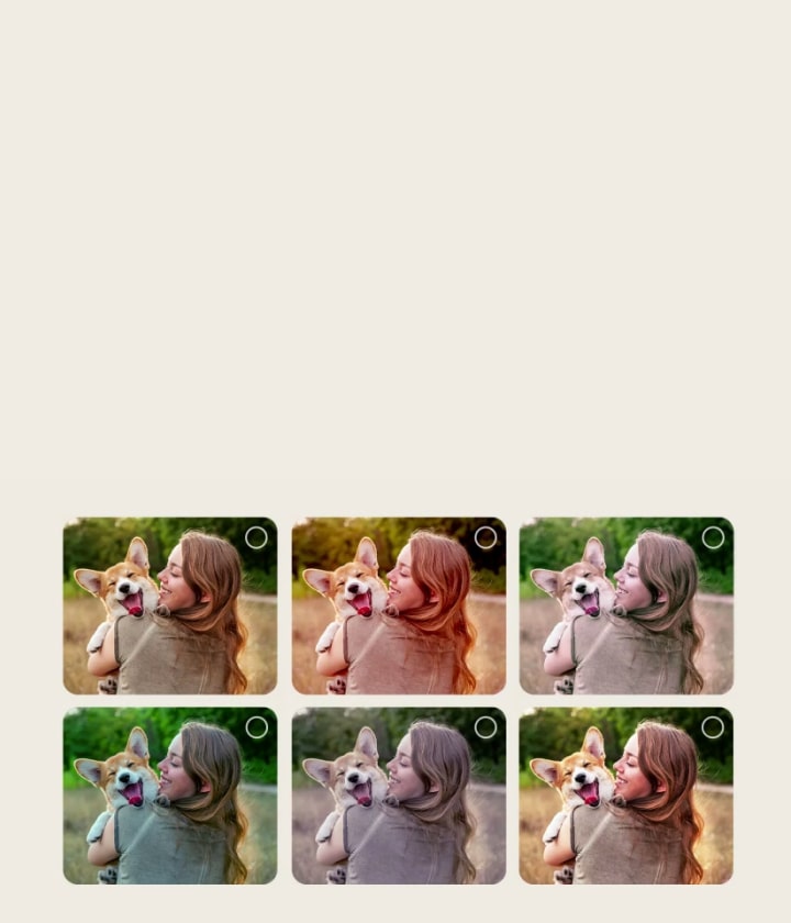 LG QNED evo AI QNED85 Mini LED with AI Picture Wizard shows multiple versions of the same photo arranged in a grid, allowing users to select preferred options that guide the creation of personalised pictures on screen.
