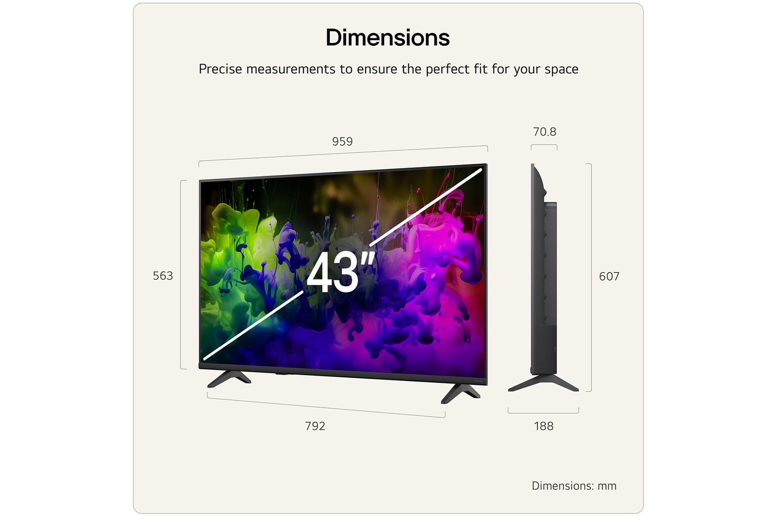 LG QNED AI QNED70 Mini LED with Dynamic QNED Color fills the screen with vivid, fluid bursts of multicolored, paint-like motion, showcasing enhanced color vibrancy certified for 100% Color Volume.