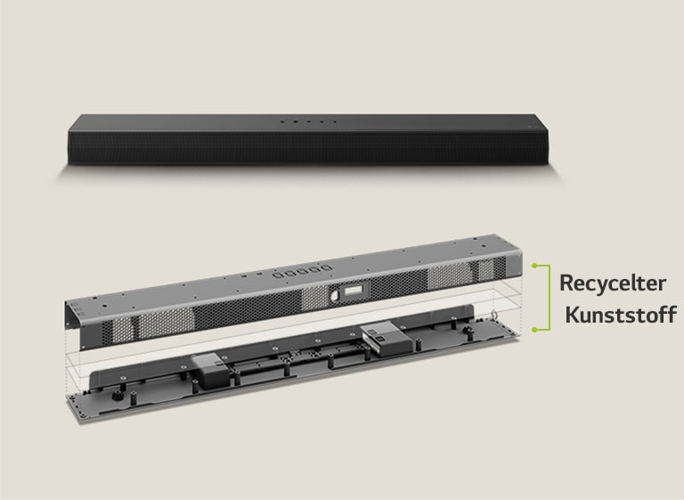 Für die LG Soundbars werden Teile aus recyceltem Kunststoff verwendet. Wir versuchen zunehmend, bei der Produktion unserer Soundbars einen umweltbewussteren Ansatz zu verfolgen.