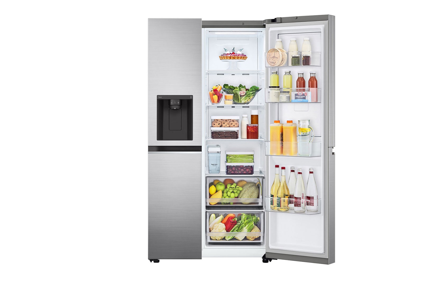 LG Side-by-Side mit Door-in-Door ™ |  Eis-, Crushed Ice- und Wasserspender  | 635 Liter Kapazität | Interner Wassertank 4L | Platinum Silver | LG GSJV71PZTE, GSJV71PZTE