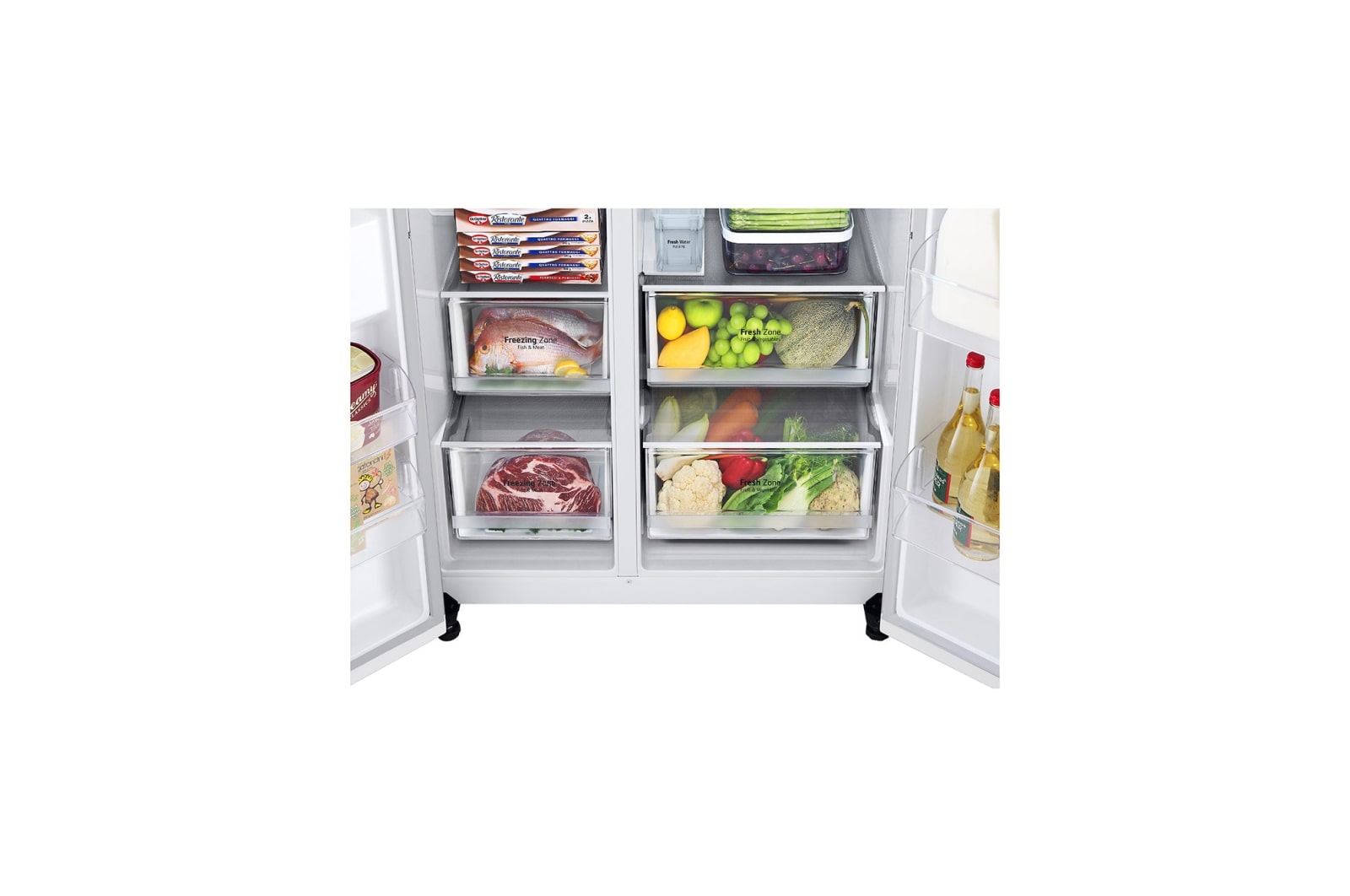 LG Side-by-Side mit Door-in-Door® | Eis-, Crushed Ice- und Wasserspender | 635 Liter Kapazität | Energieeffizienzklasse E | Interner Wassertank 4L | Super White | LG GSJV71SWTE, GSJV71SWTE