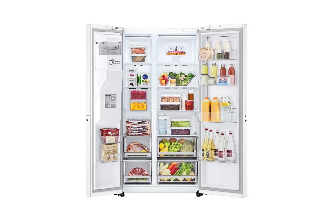 LG Side-by-Side mit Door-in-Door® | Eis-, Crushed Ice- und Wasserspender | 635 Liter Kapazität | Energieeffizienzklasse E | Interner Wassertank 4L | Super White | LG GSJV71SWTE, GSJV71SWTE