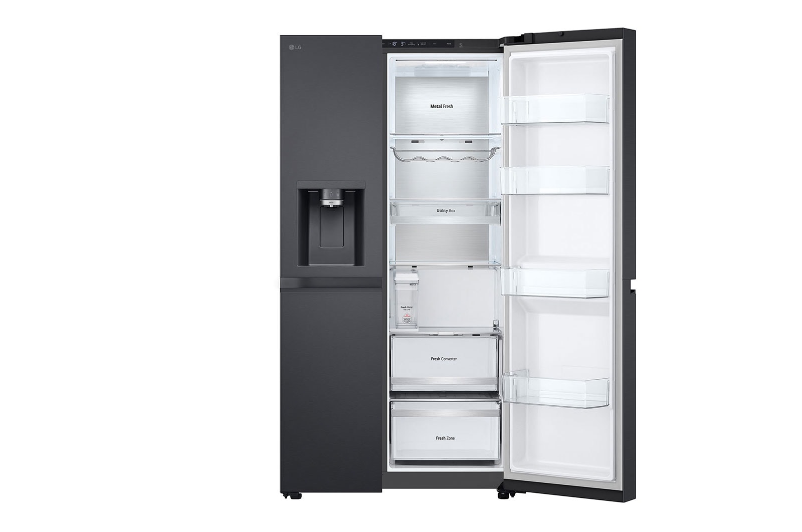 LG Side-by-Side mit Eis-, Crushed Ice- und Wasserspender | 628 Liter Kapazität | EEK C | Interner Wassertank 4L | Essence Black Steel | GSLE91EVAC, GSLE91EVAC