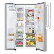 LG Side-by-Side mit InstaView Door-in-Door™ | 625 Liter Kapazität | Eis-, Crushed Ice-und Wasserspender | kein Festwasseranschluss | Total No Frost, GSX971NEAE