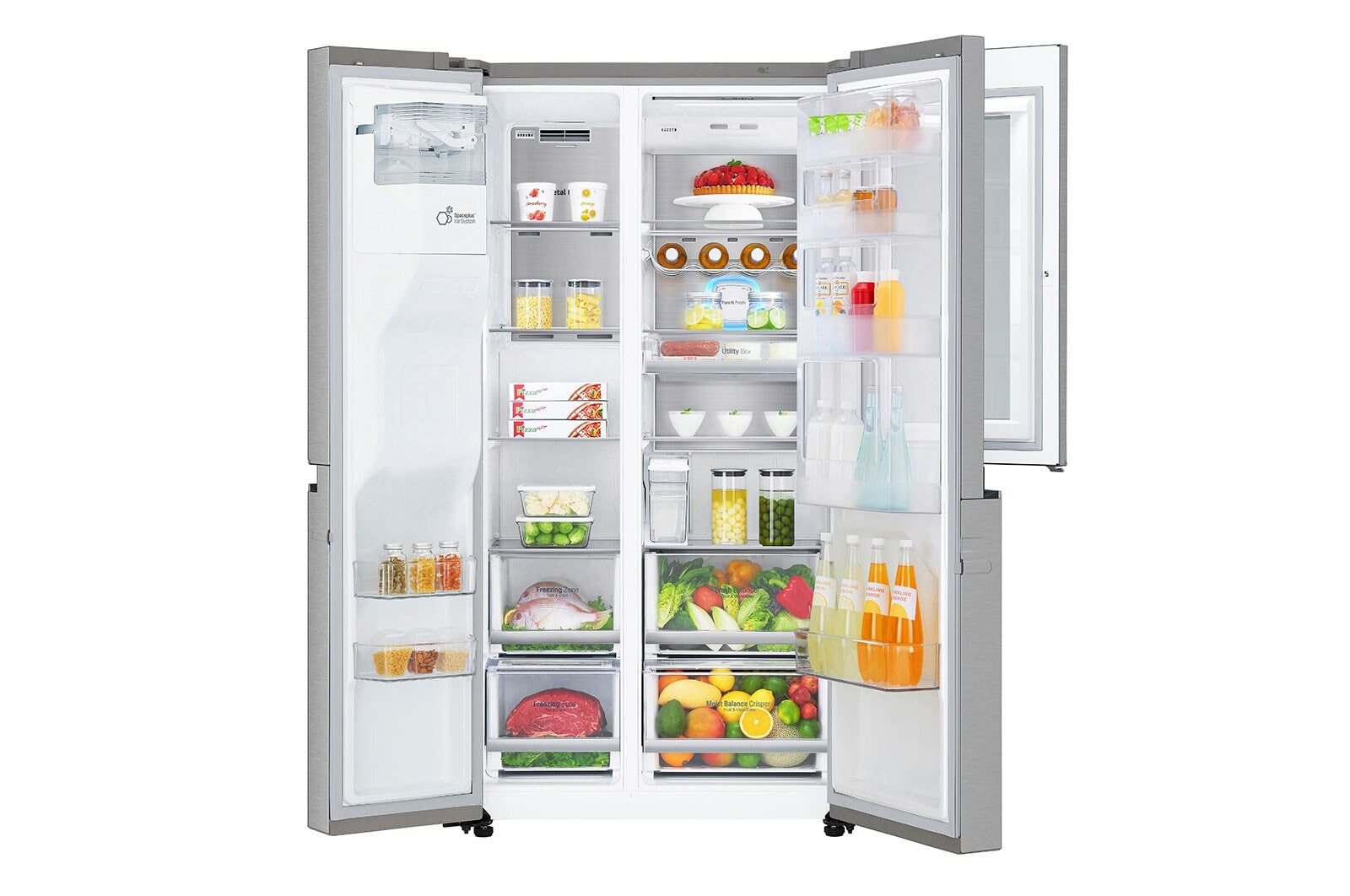 LG Side-by-Side mit InstaView Door-in-Door™ | 625 Liter Kapazität | Eis-, Crushed Ice-und Wasserspender | kein Festwasseranschluss | Total No Frost, GSX971NEAE