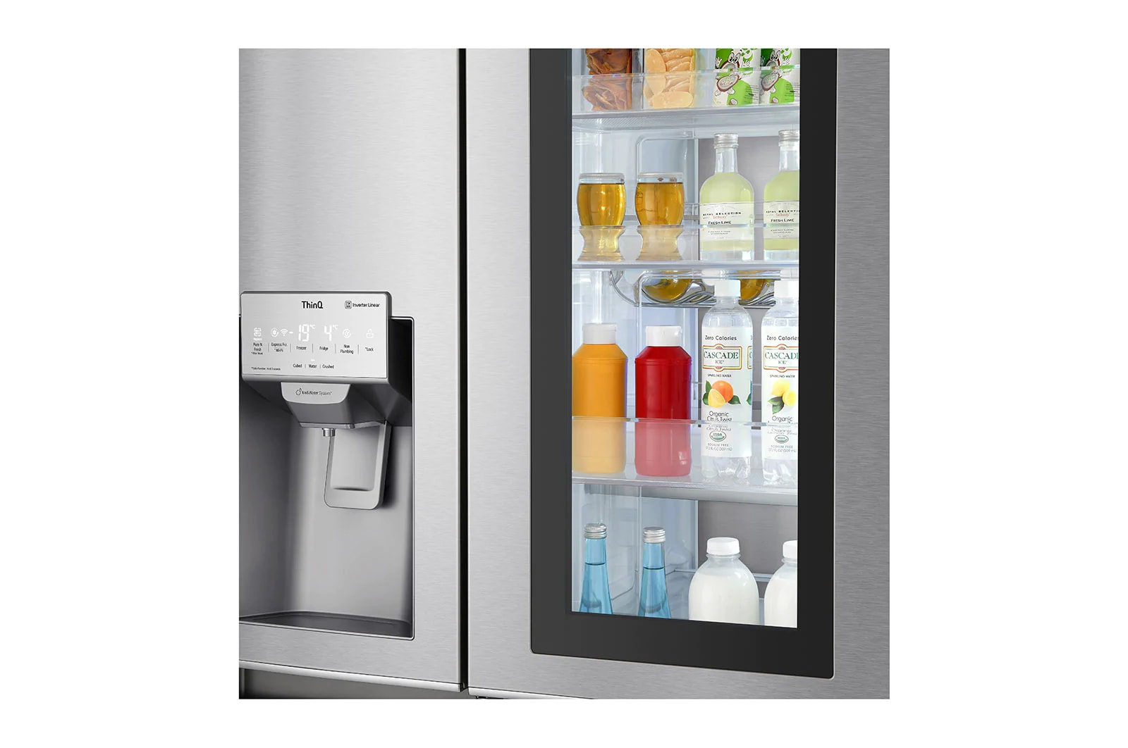 LG Side-by-Side mit InstaView Door-in-Door™ | 625 Liter Kapazität | Eis-, Crushed Ice-und Wasserspender | kein Festwasseranschluss | Total No Frost, GSX971NEAE