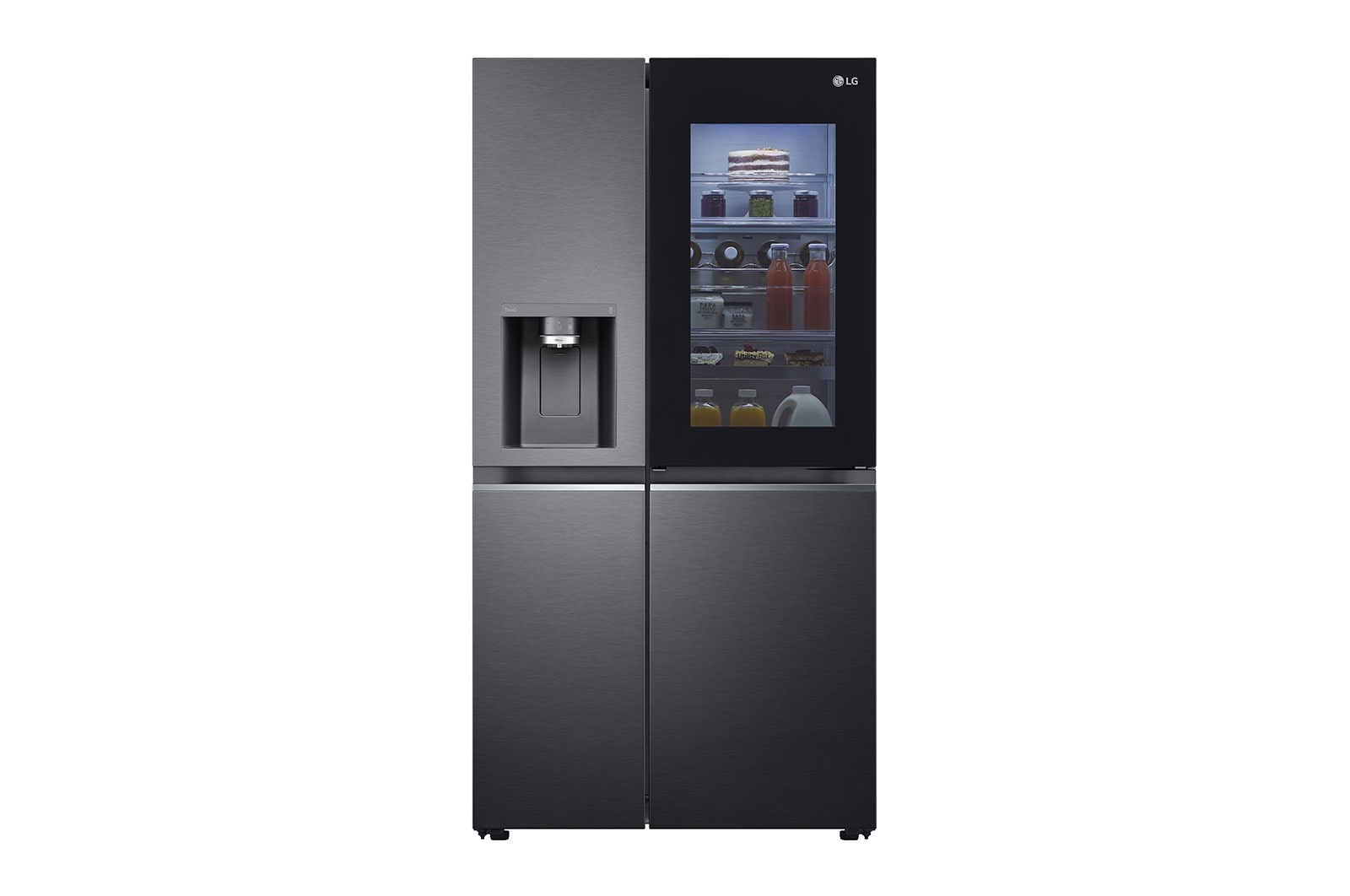 LG Side-by-Side mit  InstaView Door-in-Door® | Craft Ice, Crushed Ice, Eiswürfel und Wasserspender | 635 Liter Kapazität | Energieeffizienzklasse E | Festwasseranschluss | Matte Black Steel | LG GSXV90MCDE, GSXV90MCDE