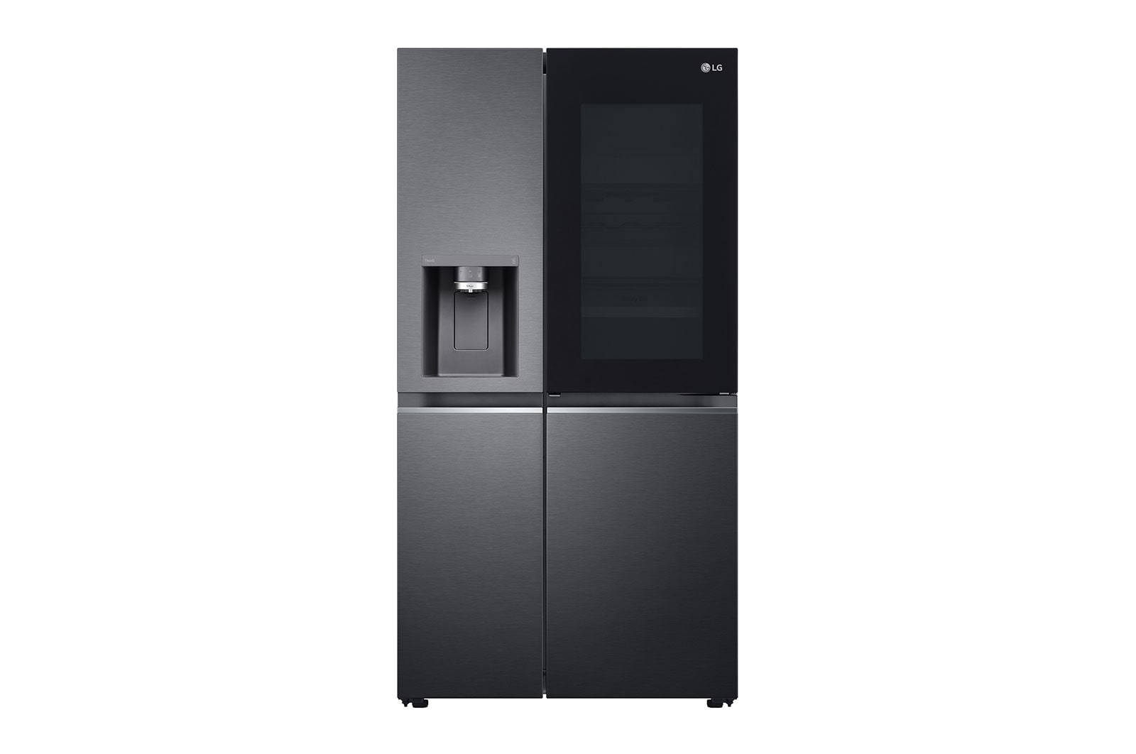 LG Side-by-Side mit  InstaView Door-in-Door® | Craft Ice, Crushed Ice, Eiswürfel und Wasserspender | 635 Liter Kapazität | Energieeffizienzklasse E | Festwasseranschluss | Matte Black Steel | LG GSXV90MCDE, GSXV90MCDE