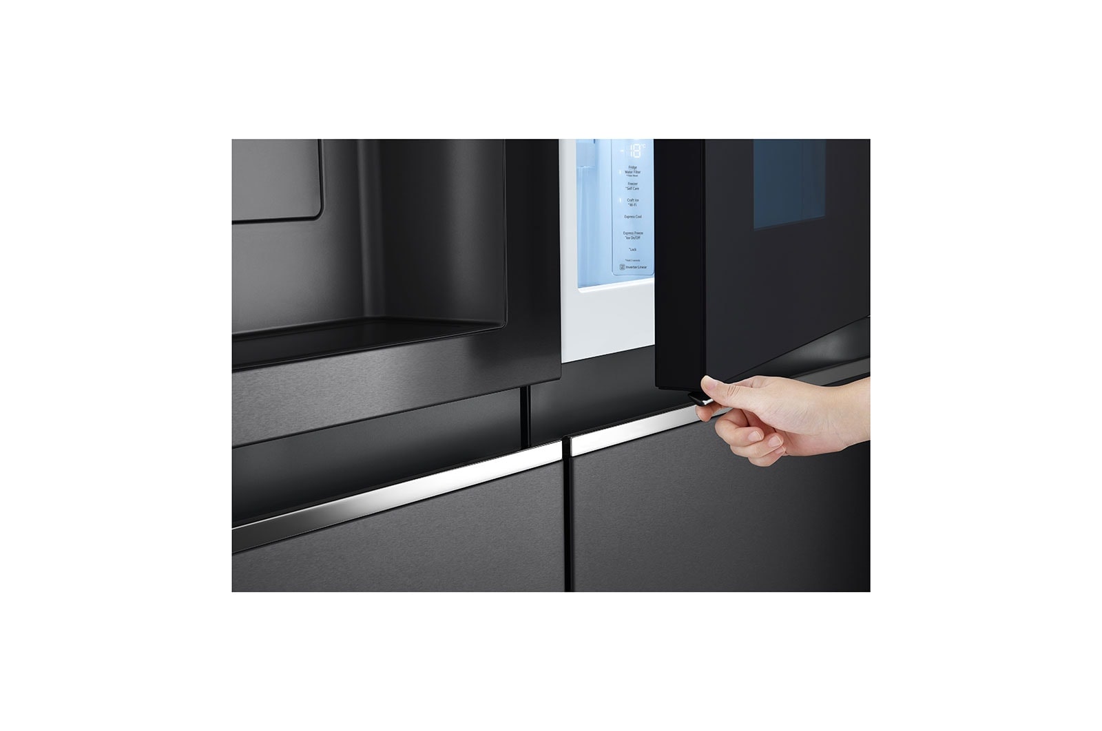 LG Side-by-Side mit  InstaView Door-in-Door® | Craft Ice, Crushed Ice, Eiswürfel und Wasserspender | 635 Liter Kapazität | Energieeffizienzklasse E | Festwasseranschluss | Matte Black Steel | LG GSXV90MCDE, GSXV90MCDE