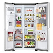 LG Side-by-Side mit InstaView Door-in-Door ™ | Eis-, Crushed Ice- und Wasserspender | 635 Liter Kapazität | Shiny Steel | LG GSXV91BSAE, GSXV91BSAE