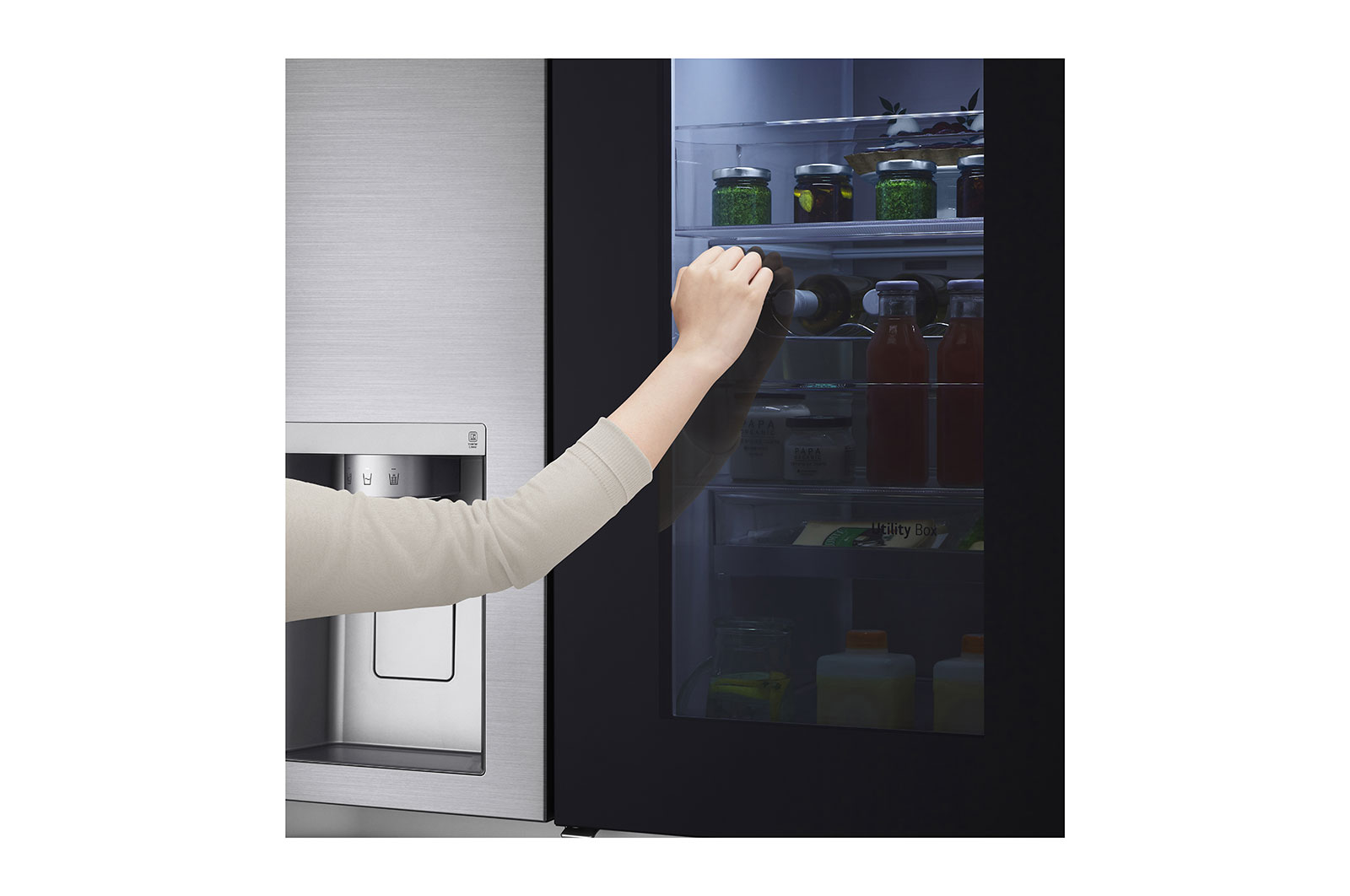 LG Side-by-Side mit InstaView Door-in-Door ™ | Eis-, Crushed Ice- und Wasserspender | 635 Liter Kapazität | Interner Wassertank 4L | LG GSXV91PZAE, GSXV91PZAE