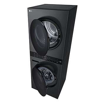 LG WashTower Schwarz (Waschmaschine: A, 12kg, 1350 U./Min.; Trockner: A+++/C, 10kg) Waschmaschine & Trockner in einem Gerät I WT1210BBF, WT1210BBF