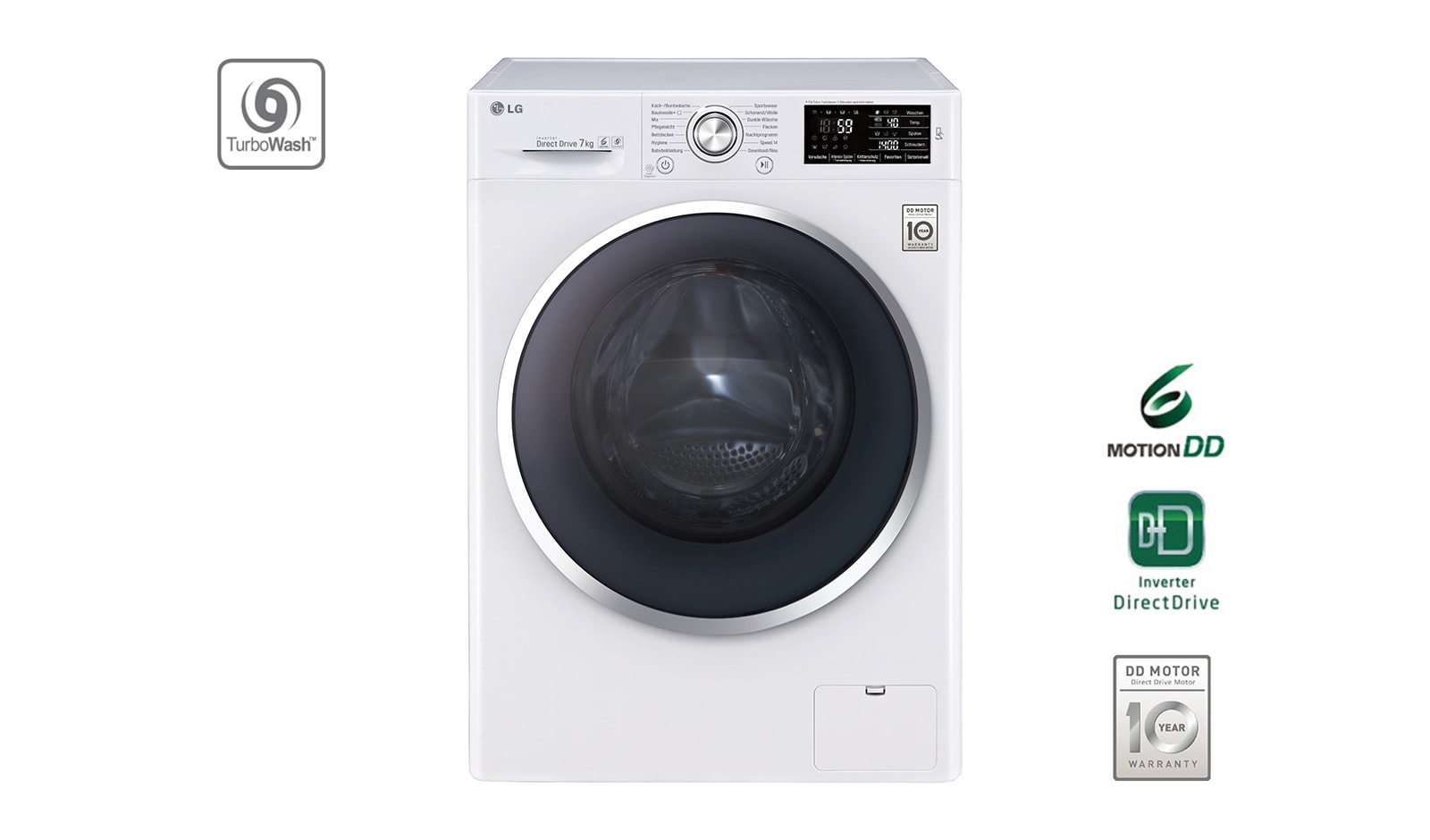LG Waschmaschine mit TurboWash™, 7 kg Fassungsvermögen und Tag On NFC Funktion, F14U2QCN2H