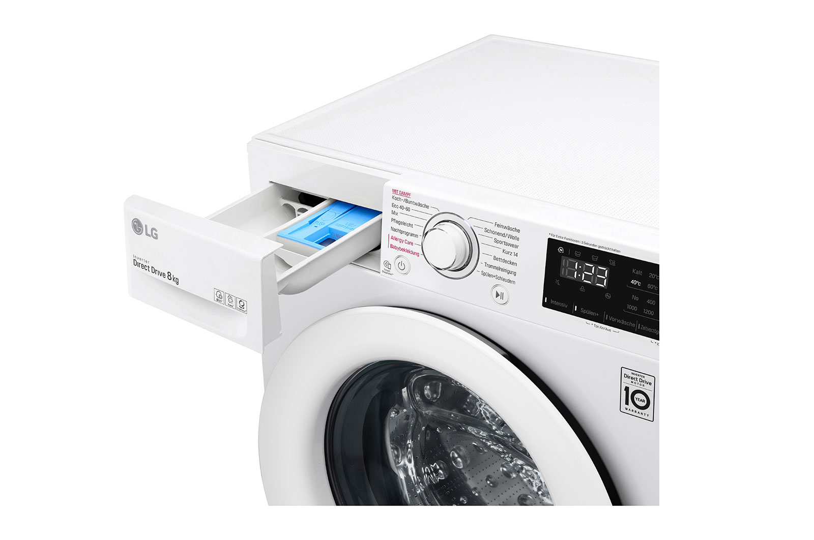 LG Waschmaschine | 8 kg | AI Direct Drive™ | Steam | Neue Wohlfühl-Trommel | weiß | LG F14WM8LN0B, F14WM8LN0B