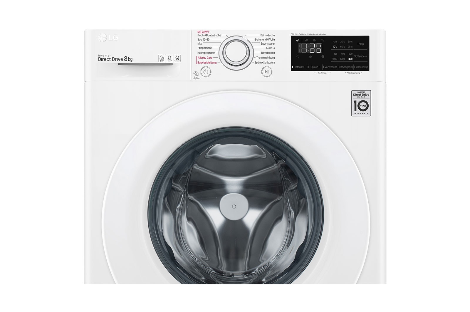 LG Waschmaschine | 8 kg | AI Direct Drive™ | Steam | Neue Wohlfühl-Trommel | weiß | LG F14WM8LN0B, F14WM8LN0B